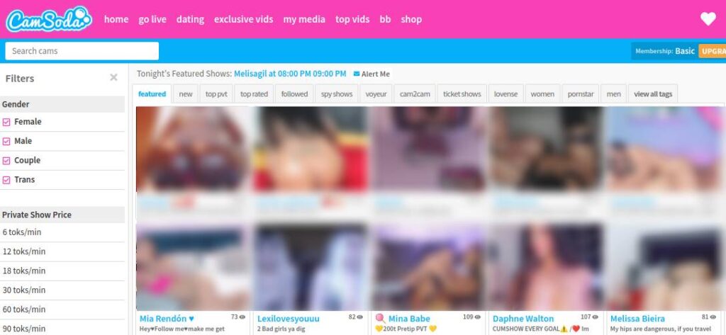 CamSoda Pagina principale con Cam Girls