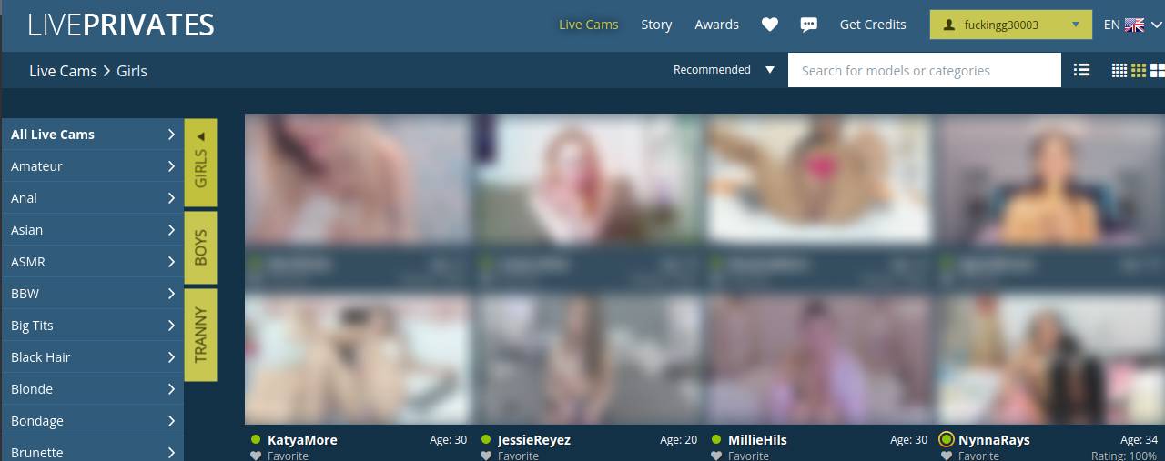 LivePrivates Schermata pagina principale