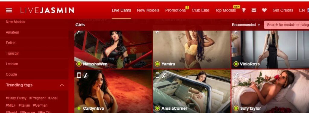 Screenshot LiveJasmin Pagina generale con Camgirls