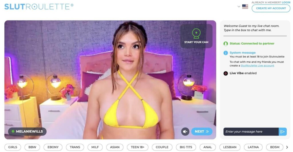 Modello di webcam di Slutroulette Slut Roulette Model Main Page